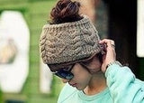 Womens Knitting Wool Sport Beanie Hat Top Hollow Off For Ponytail Hair Casual Sport Warm High Quality Young Girls Cap CP006 - ASUS