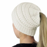 Womens Ponytail Cap Warm Beanie Knitted Hat Messy High Bun Ponytail Beanie Hat - ASUS