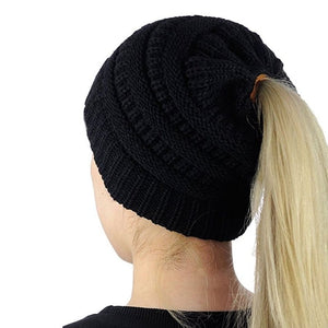 Womens Ponytail Cap Warm Beanie Knitted Hat Messy High Bun Ponytail Beanie Hat - ASUS