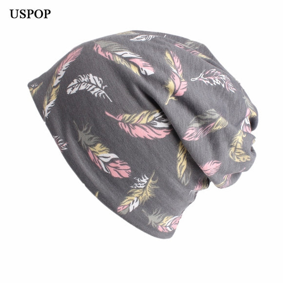 USPOP 2018 Newest multi-functional women print beanies casual Skullies hat female fashion spring cotton hats casual ponytail cap - ASUS