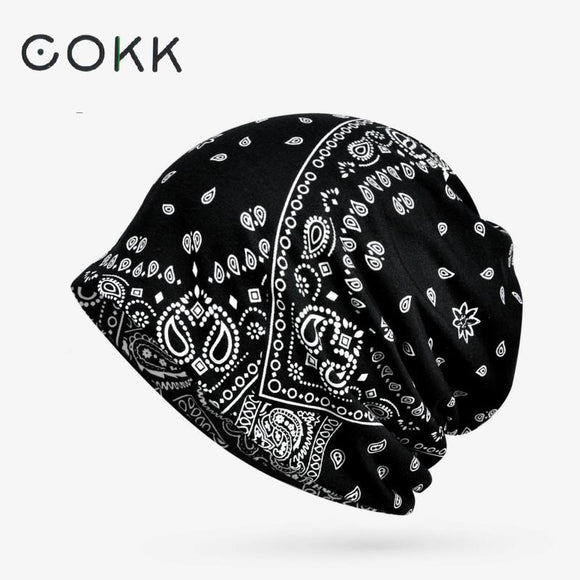 COKK Winter Hats For Women Men Turban Hat Female Beanie Flower Pattern Hip Hop Bone Male Gorro Feminino Ponytail Hat 2018 New - ASUS