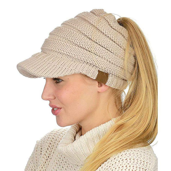 Womens Slouchy Winter Hats Womdee Warm Multi Color Knit Messy High Bun Ponytail Visor Beanie Cap Beanie Caps Soft Thick Cap - ASUS