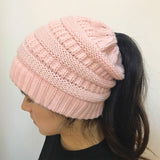 Fashion Ponytail Beanie Women Knitted Crochet Wool Solid Skullies Beanies  Winter Warm Ski Hats - ASUS