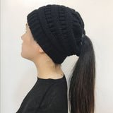 Fashion Ponytail Beanie Women Knitted Crochet Wool Solid Skullies Beanies  Winter Warm Ski Hats - ASUS