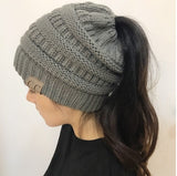 Fashion Ponytail Beanie Women Knitted Crochet Wool Solid Skullies Beanies  Winter Warm Ski Hats - ASUS