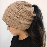 Fashion Ponytail Beanie Women Knitted Crochet Wool Solid Skullies Beanies  Winter Warm Ski Hats - ASUS