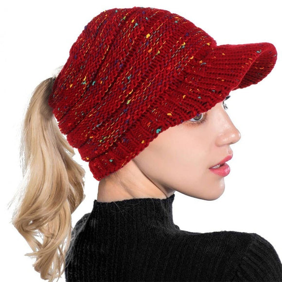 Women Ponytail Beanie Hat Winter Soft Knit Cap Casual Woolen Beanies Crochet Hats Fashion Female Stretch Knitted Warm Caps - ASUS