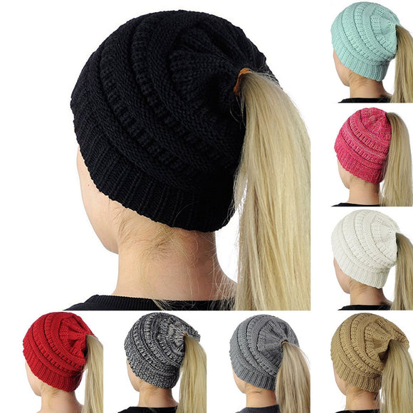 NEW Women Ladies Winter Fashion Ponytail Hat Yarn Fabric Knitted Warm Beanie Yarn Hat Ultra soft Outdoor Party Sports Hats Caps - ASUS