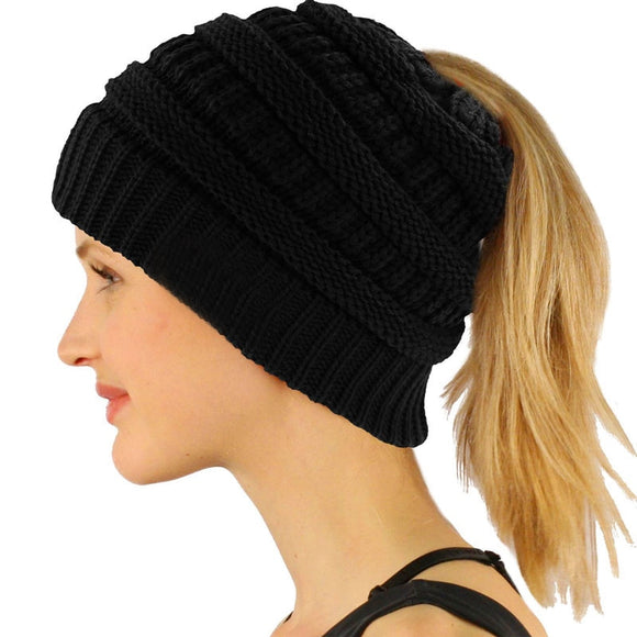 Outdoor Winter Beanies Cap Hat Women Thick Warm Wool Hat Baggy High Bun Ponytail Stretchy Knit Beanie Female Girls Running Caps - ASUS