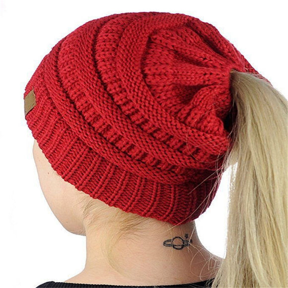 Knitting Yarn Hats and Caps Winter Warm Knit Stretch Skullies and Beanies Bun Ponytail Knitted Fashion Hat Styling Tools Women - ASUS